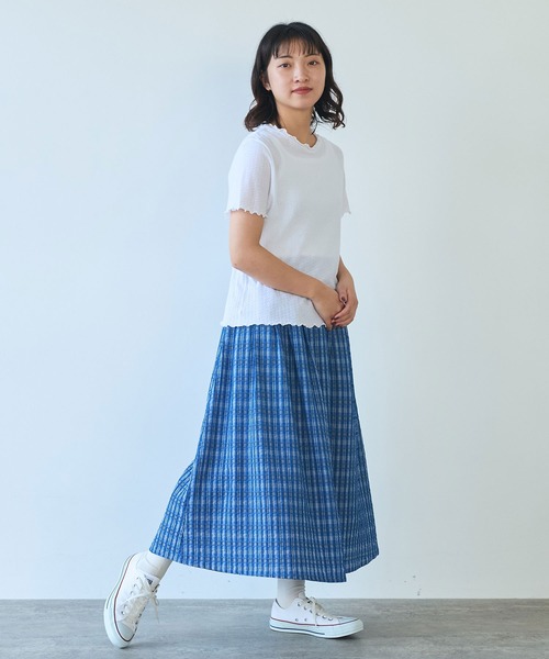 bulle de savon（ビュルデサボン）の「●強撚針抜ジャカード ハイネック半袖プルオーバー（Tシャツ/カットソー・レディース・サックスブルー/ブラック/ホワイト・FREE）」の12枚目の写真