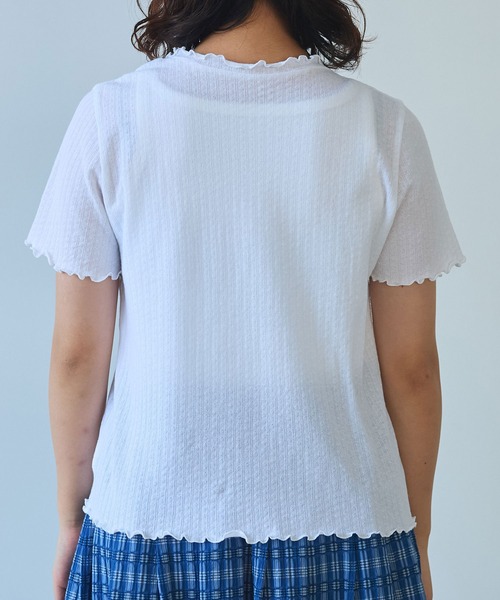 bulle de savon（ビュルデサボン）の「●強撚針抜ジャカード ハイネック半袖プルオーバー（Tシャツ/カットソー・レディース・サックスブルー/ブラック/ホワイト・FREE）」の16枚目の写真