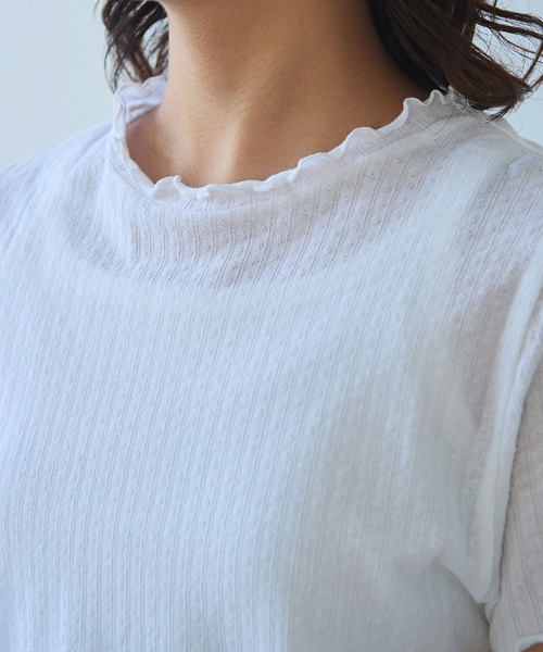 bulle de savon（ビュルデサボン）の「●強撚針抜ジャカード ハイネック半袖プルオーバー（Tシャツ/カットソー・レディース・サックスブルー/ブラック/ホワイト・FREE）」の17枚目の写真