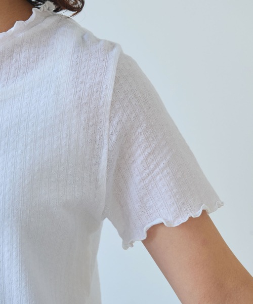 bulle de savon（ビュルデサボン）の「●強撚針抜ジャカード ハイネック半袖プルオーバー（Tシャツ/カットソー・レディース・サックスブルー/ブラック/ホワイト・FREE）」の18枚目の写真