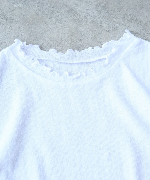 △強撚針抜ジャカード ハイネック半袖プルオーバー（Tシャツ