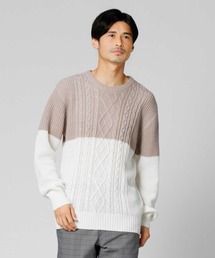 Right-on | ケーブルバイカラークルーニット(ニット/セーター)