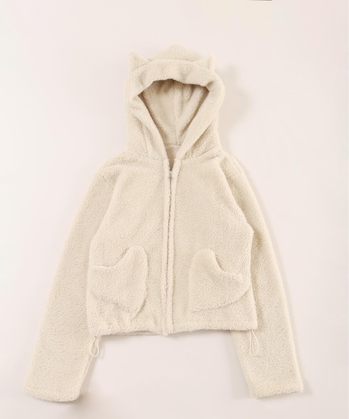 【新品・未使用】フランシュリッペ♡猫刺繍ブルゾン　ボアパーカー Women Blue Lambswool Hoodies Fluffy Coat Thickened Plush