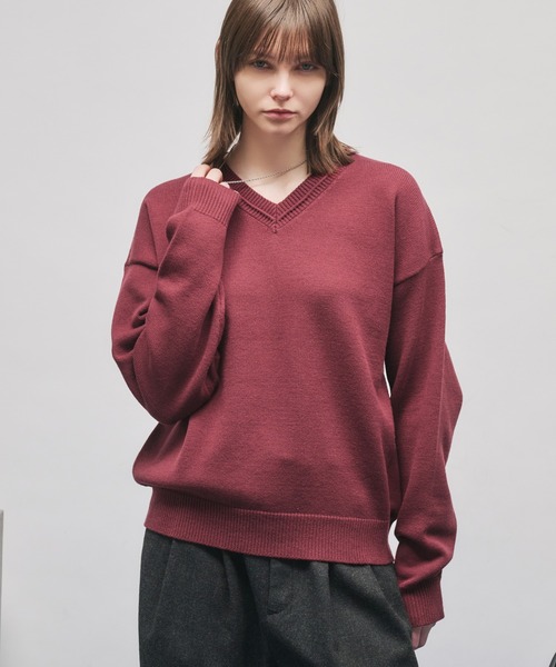 セール】V-NECK MIDDLE GAUGE BASIC KNIT/Vネックミドルゲージ
