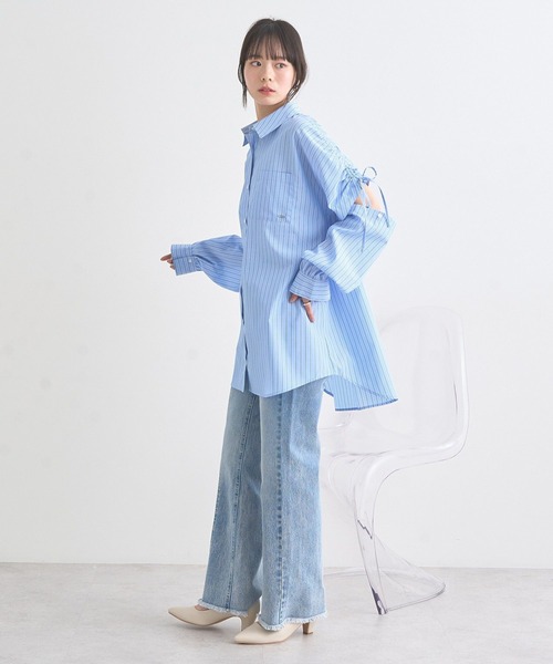 earth music&ecology（アースミュージックアンドエコロジー）の「2wayショルダードロストリボンシャツ（シャツ/ブラウス・レディース・サックスブルー/ホワイト/ピンク・FREE）」の8枚目の写真