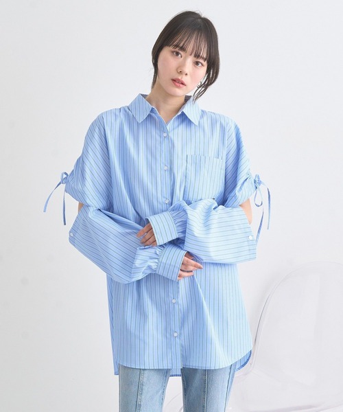 earth music&ecology（アースミュージックアンドエコロジー）の「2wayショルダードロストリボンシャツ（シャツ/ブラウス・レディース・サックスブルー/ホワイト/ピンク・FREE）」の6枚目の写真