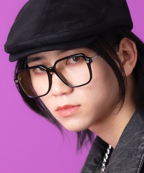 セール】an meets zakka メタルテンプルビッグスクエアメガネ / 伊達