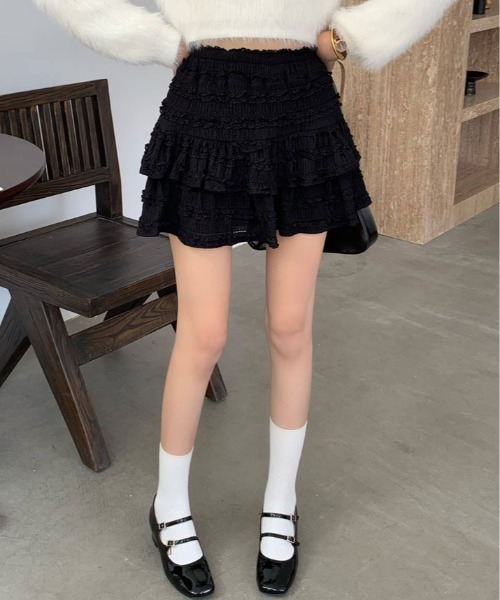 kirakiraShop(キラキラショップ)の「レース ティアード ミニスカート(スカート・レディース・ブラック/ホワイト・FREE)」の12枚目の写真