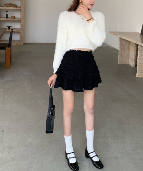 kirakiraShop(キラキラショップ)の「レース ティアード ミニスカート(スカート・レディース・ブラック/ホワイト・FREE)」の17枚目の写真