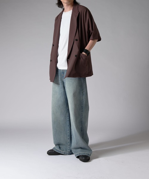 Lui's（ルイス）の「ウォッシャブル ビッグ半袖ダブルジャケット（テーラードジャケット・メンズ・ブラック/ブラウン・S/M）」の20枚目の写真