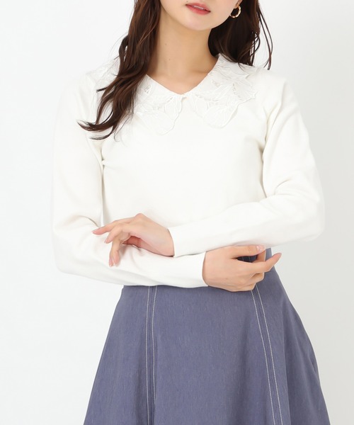 MISCH MASCH(ミッシュマッシュ)の「レース刺繍衿ニット(ニット/セーター・レディース・ホワイト/グレー/ブルー・フリ-)」の2枚目の写真