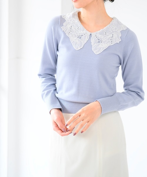 MISCH MASCH(ミッシュマッシュ)の「レース刺繍衿ニット(ニット/セーター・レディース・ホワイト/グレー/ブルー・フリ-)」の3枚目の写真