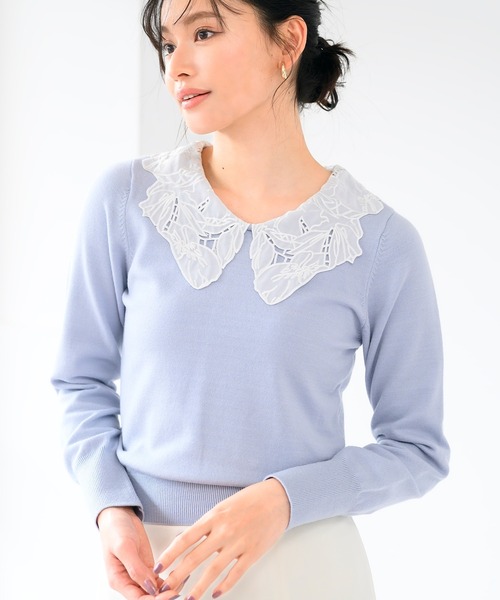 MISCH MASCH(ミッシュマッシュ)の「レース刺繍衿ニット(ニット/セーター・レディース・ホワイト/グレー/ブルー・フリ-)」の4枚目の写真