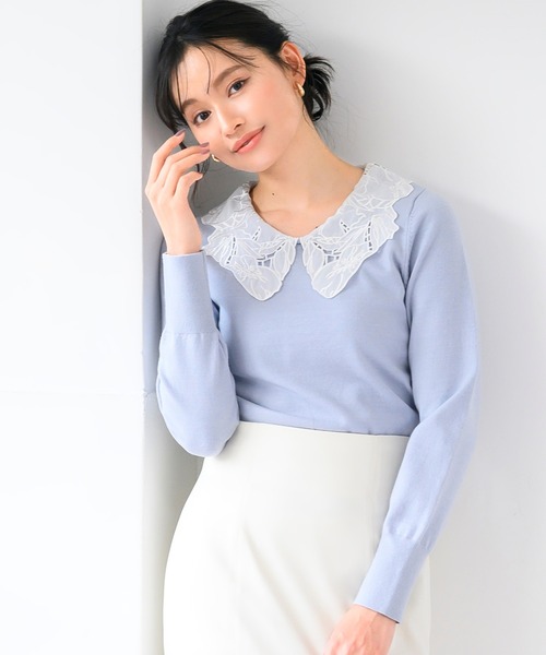 MISCH MASCH(ミッシュマッシュ)の「レース刺繍衿ニット(ニット/セーター・レディース・ホワイト/グレー/ブルー・フリ-)」の6枚目の写真
