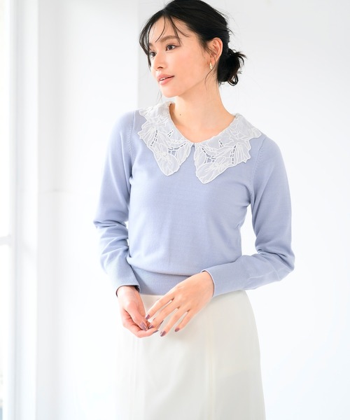 MISCH MASCH(ミッシュマッシュ)の「レース刺繍衿ニット(ニット/セーター・レディース・ホワイト/グレー/ブルー・フリ-)」の7枚目の写真