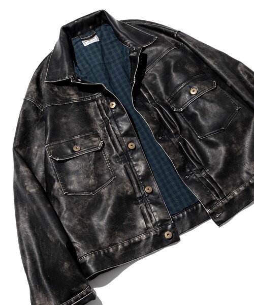 McGREGOR(マックレガー)の「McGREGOR COLLECTION/マックレガー コレクション レザレッド フェード加工 トラッカージャケット(ブルゾン・メンズ・ブラック/ブラウン・MEDIUM/LARGE)」の4枚目の写真