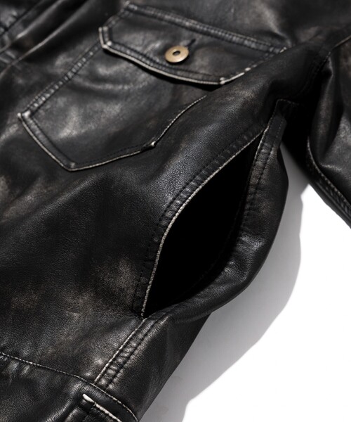 McGREGOR(マックレガー)の「McGREGOR COLLECTION/マックレガー コレクション レザレッド フェード加工 トラッカージャケット(ブルゾン・メンズ・ブラック/ブラウン・MEDIUM/LARGE)」の10枚目の写真