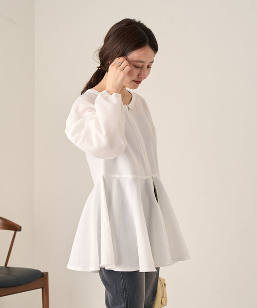 【新品タグ付き】フロントスカラップペプラムブラウス セール】【セレモニー対応】B フロントZIPペプラムブラウス