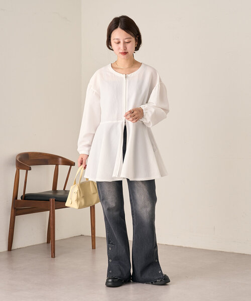 Kastane - iamブラウス Kastane】フロントZIPペプラムブラウス | OUTLET(アウトレット