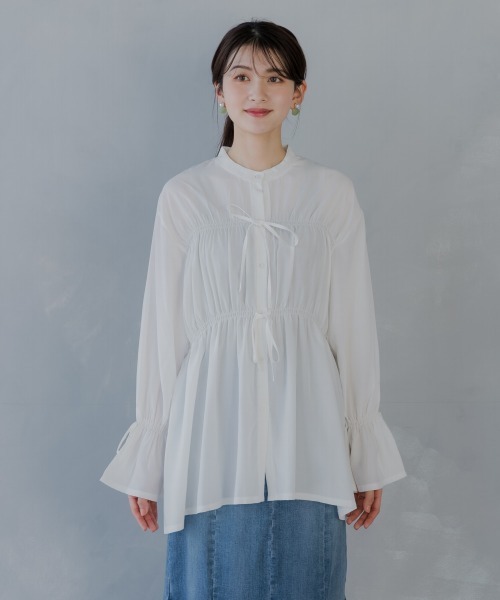 slattgir(スラットジール)の「高身長 ギャザーリボンブラウス(トールサイズ)fifiean(シャツ/ブラウス・レディース・ブラック/オフホワイト・M/L/LL/3L)」の19枚目の写真