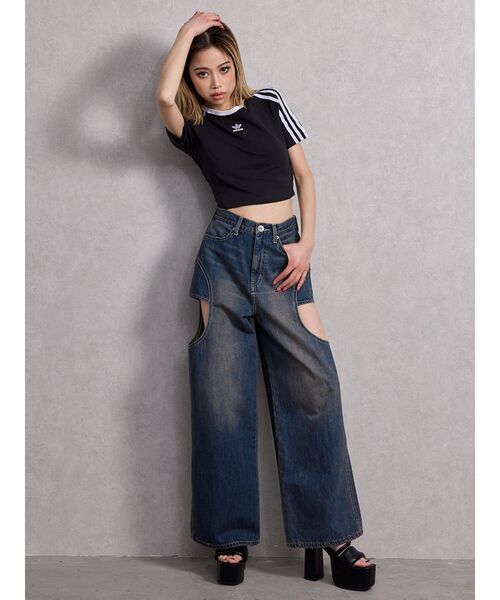 GYDA（ジェイダ）の「ハイウエストサイドオープンデニムワイドパンツ（デニムパンツ・レディース・ブルー/ライトブルー・MEDIUM/SMALL）」の4枚目の写真