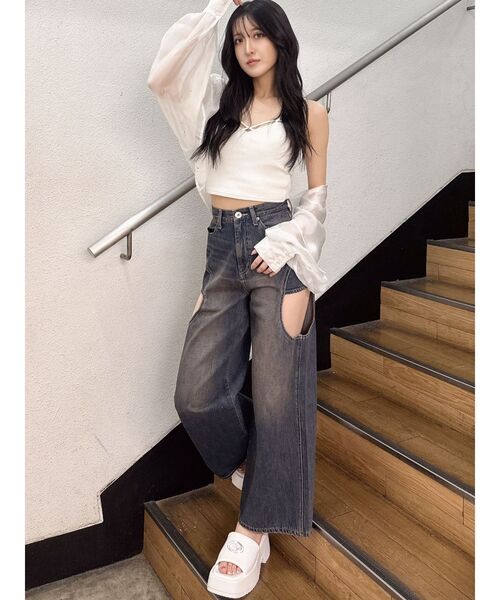 DIESEL ハイウエスト サイドスリットワイドパンツ REAL STYLE（ファッション） ワイドパンツ デニム レディース