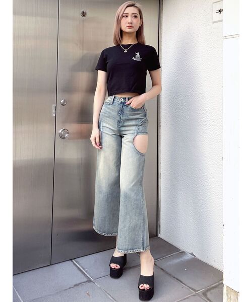 GYDA（ジェイダ）の「ハイウエストサイドオープンデニムワイドパンツ（デニムパンツ・レディース・ブルー/ライトブルー・MEDIUM/SMALL）」の11枚目の写真