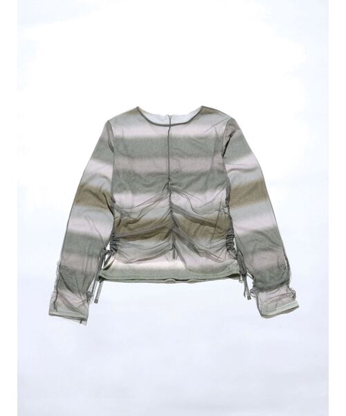 VEQUM（VEQUM）の「【VEQUM】STRING GATHER SHEER TOP（Tシャツ/カットソー・レディース・グレー/ブラック・FREE）」の6枚目の写真