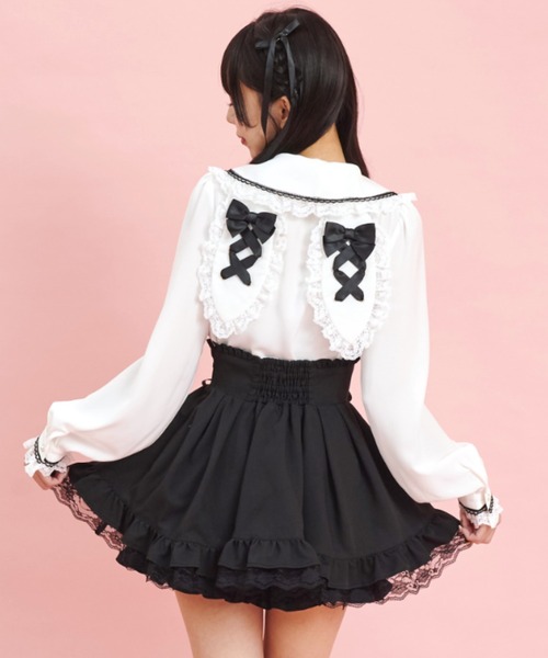 Secret Honey（シークレットハニー）の「サイドレースアップスカパン（スカート・レディース・ブラック/オフホワイト/ストライプ・MEDIUM）」の5枚目の写真