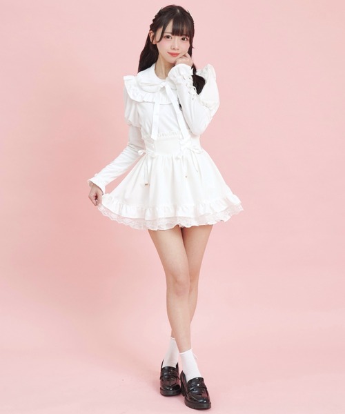 Secret Honey（シークレットハニー）の「サイドレースアップスカパン（スカート・レディース・ブラック/オフホワイト/ストライプ・MEDIUM）」の9枚目の写真