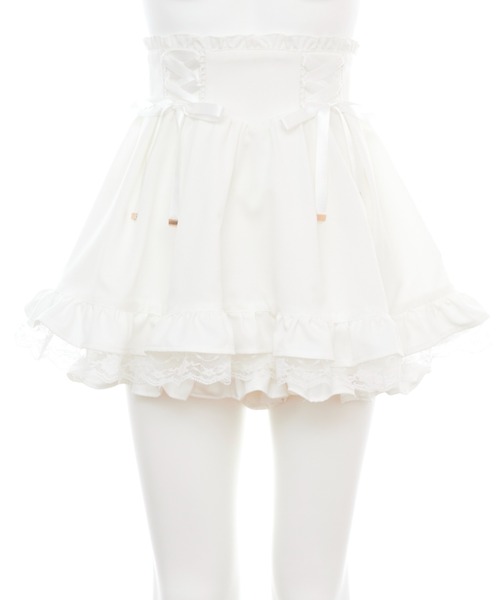 Secret Honey（シークレットハニー）の「サイドレースアップスカパン（スカート・レディース・ブラック/オフホワイト/ストライプ・MEDIUM）」の13枚目の写真