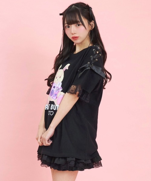 Secret Honey（シークレットハニー）の「サイドレースアップスカパン（スカート・レディース・ブラック/オフホワイト/ストライプ・MEDIUM）」の14枚目の写真