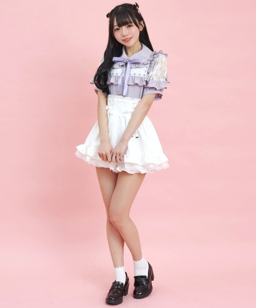 Secret Honey（シークレットハニー）の「サイドレースアップスカパン（スカート・レディース・ブラック/オフホワイト/ストライプ・MEDIUM）」の18枚目の写真