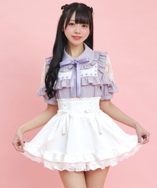 Secret Honey（シークレットハニー）の「サイドレースアップスカパン（スカート・レディース・ブラック/オフホワイト/ストライプ・MEDIUM）」の19枚目の写真