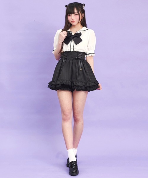 Secret Honey（シークレットハニー）の「サイドレースアップスカパン（スカート・レディース・ブラック/オフホワイト/ストライプ・MEDIUM）」の15枚目の写真