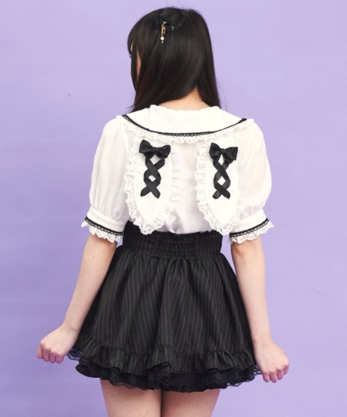 Secret Honey（シークレットハニー）の「サイドレースアップスカパン（スカート・レディース・ブラック/オフホワイト/ストライプ・MEDIUM）」の16枚目の写真