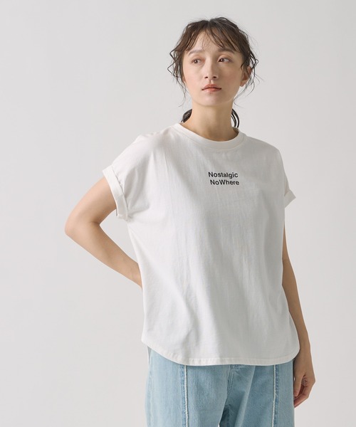 Kelen(ケレン)の「「KELEN / ケレン」 袖ロールアッププリントTシャツ NATTI(Tシャツ/カットソー・レディース・オフホワイト/ブルー系その他/ブラウン・S/M)」の1枚目の写真