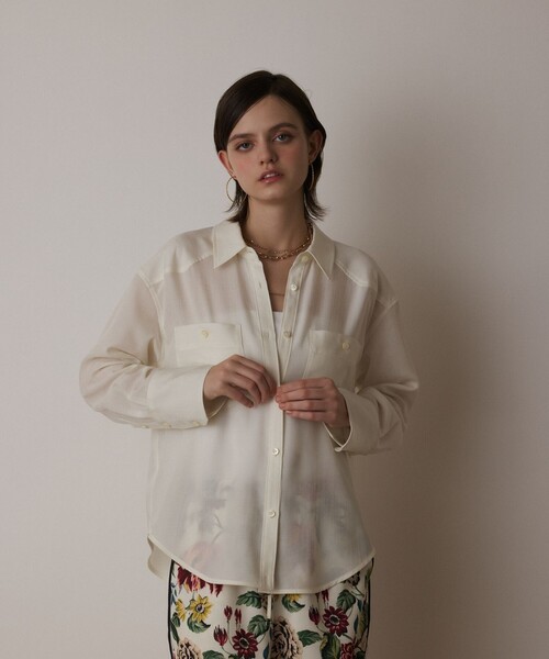 GRACE CONTINENTAL（グレースコンチネンタル）の「シアー2wayウエスタンシャツ（シャツ/ブラウス・レディース・キナリ/ベージュ/ブラック・36/38）」の6枚目の写真