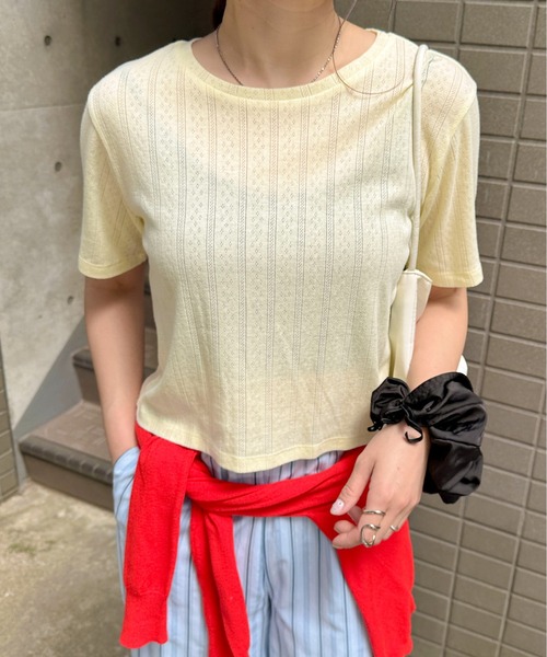 PILIT（ピリット）の「アイレット クルーネックtee（セットアップ対応）（Tシャツ/カットソー・レディース・ブラック/ブルー/レモンイエロー・MEDIUM）」の3枚目の写真