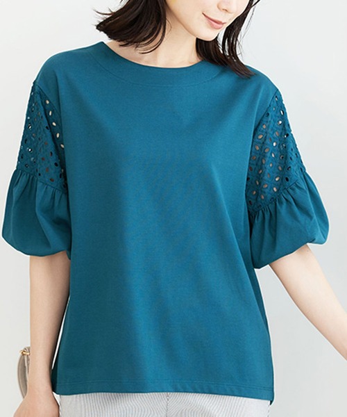 BELLUNA PLUS(ベルーナ)の「ボリューム袖レース切替プルオーバー(Tシャツ/カットソー・レディース・ターコイズブルー/オフホワイト/イエロー/チャコール・MEDIUM/X-LARGE/LARGE)」の10枚目の写真