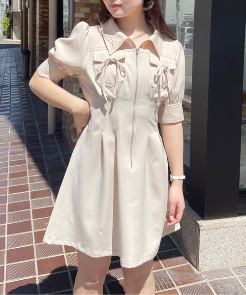 one way（ワンウェイ）の「フロントジップワンピース（ワンピース・レディース・ブラック/ネイビー/ベージュ/ブルー/グレー系その他/ブラック系その他・FREE）」の5枚目の写真