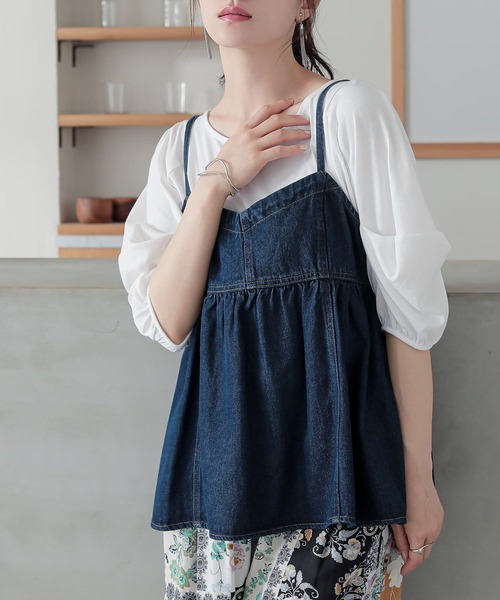 n'OrLABEL(ノアールレーベル)の「タックボリュームスリーブカットソー(Tシャツ/カットソー・レディース・ブラック/ネイビー/ラベンダー/オフホワイト・1/2)」の2枚目の写真