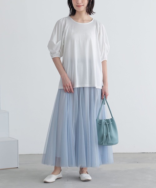 n'OrLABEL(ノアールレーベル)の「タックボリュームスリーブカットソー(Tシャツ/カットソー・レディース・ブラック/ネイビー/ラベンダー/オフホワイト・1/2)」の13枚目の写真