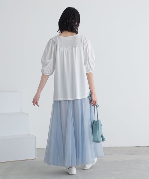 n'OrLABEL(ノアールレーベル)の「タックボリュームスリーブカットソー(Tシャツ/カットソー・レディース・ブラック/ネイビー/ラベンダー/オフホワイト・1/2)」の14枚目の写真
