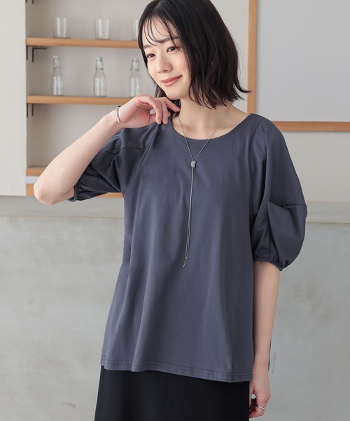 n'OrLABEL(ノアールレーベル)の「タックボリュームスリーブカットソー(Tシャツ/カットソー・レディース・ブラック/ネイビー/ラベンダー/オフホワイト・1/2)」の16枚目の写真