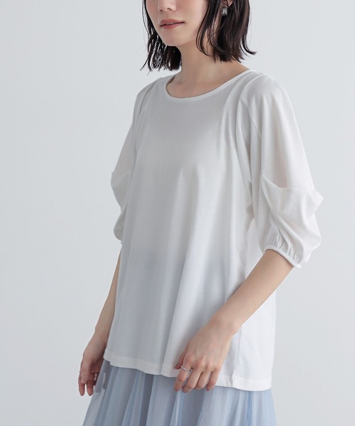 n'OrLABEL(ノアールレーベル)の「タックボリュームスリーブカットソー(Tシャツ/カットソー・レディース・ブラック/ネイビー/ラベンダー/オフホワイト・1/2)」の21枚目の写真
