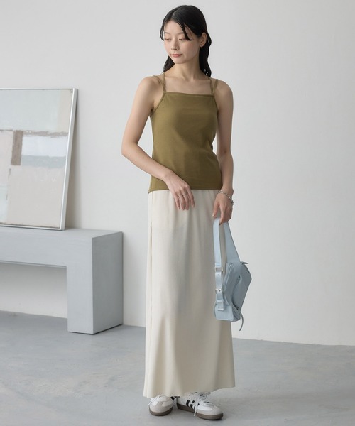 mokuren　リブカップ付きキャミソール2枚、ロングパンツ1枚　おまとめ コットンシルクリブ キャミソール, カップ付き, ホワイト