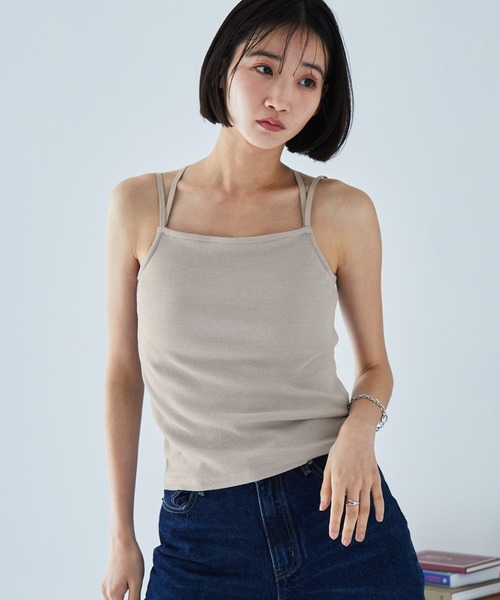 3WAYダブルクロスストラップリブカップ付きキャミソール MONO-MART