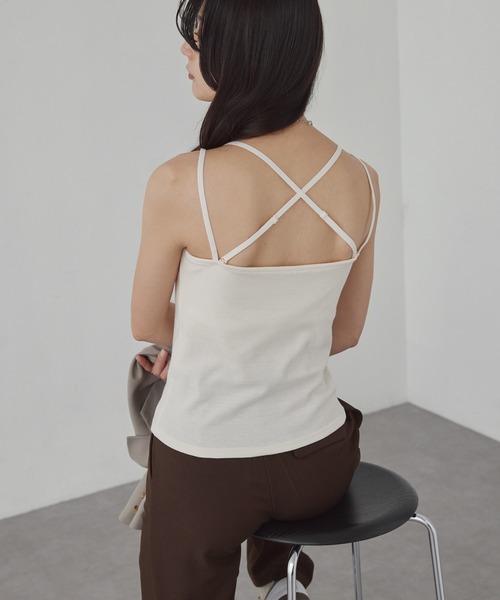 3WAYダブルクロスストラップリブカップ付きキャミソール MONO-MART