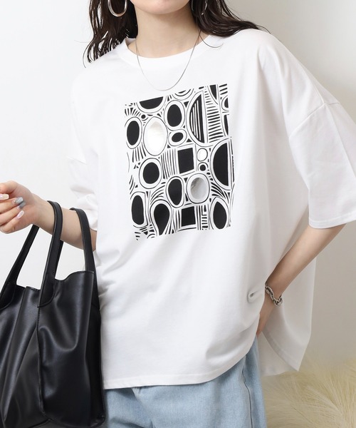 BARNDOOR(バーンドア)の「BARNDOOR 20天竺箔PtドルマンTシャツ(Tシャツ/カットソー・レディース・ホワイト系2/ホワイト系1/ホワイト系3/ホワイト系4・FREE)」の4枚目の写真